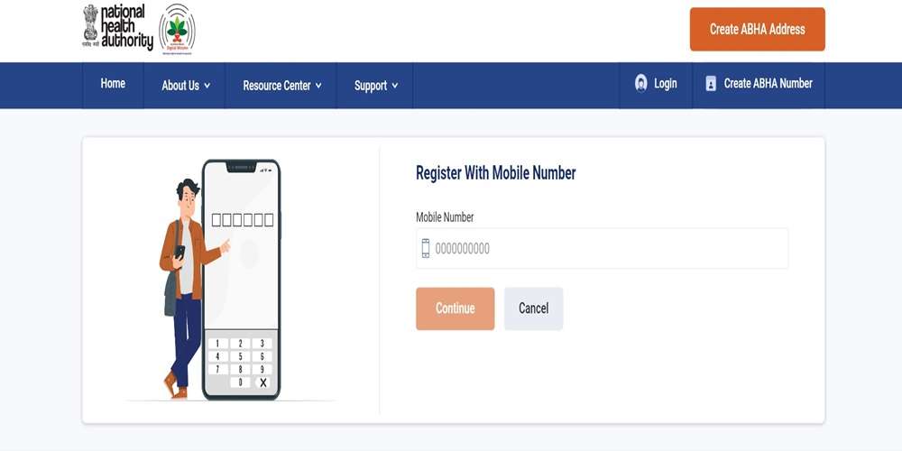 create abha address using mobile number