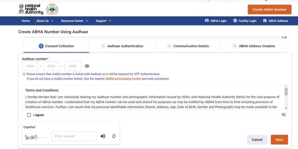 create abha number using aadhar