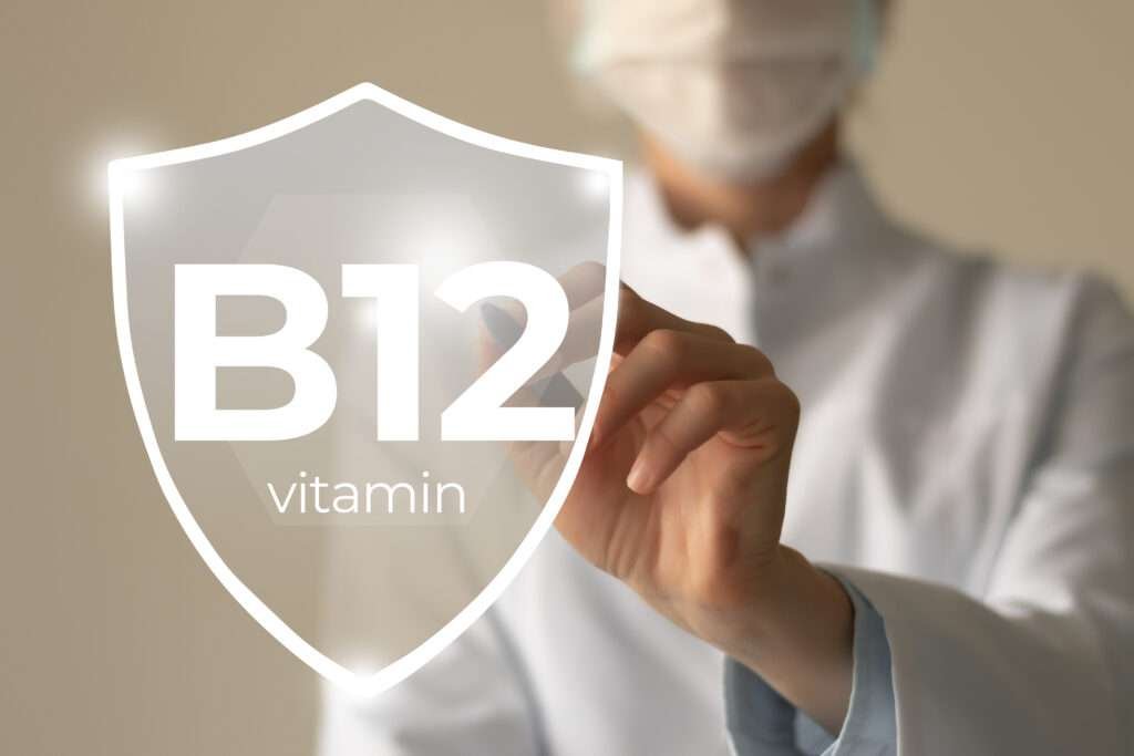 Vitamin B12 deficiency represented by a B12 vitamin shield symbol